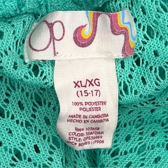 Juniors XL OP Teal Green Lace Strapless Dress Ruffle Swim Cover Vacation Beach - Picture 13 of 15